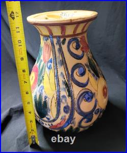 VTG 12 Majolica HandPainted Sgraffito Style Lamp Base Part/Vase Italy C. T. N. Y