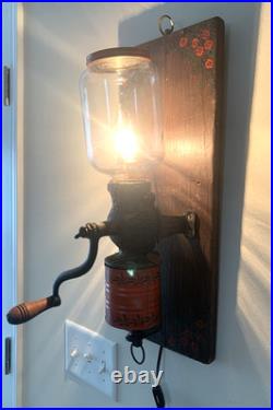 VTG Arcade Crystal Coffee Grinder LAMP, Handcrafted, Cast Iron Wall Mounted, RED