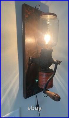 VTG Arcade Crystal Coffee Grinder LAMP, Handcrafted, Cast Iron Wall Mounted, RED