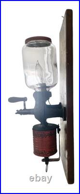 VTG Arcade Crystal Coffee Grinder LAMP, Handcrafted, Cast Iron Wall Mounted, RED