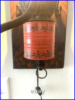 VTG Arcade Crystal Coffee Grinder LAMP, Handcrafted, Cast Iron Wall Mounted, RED