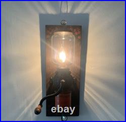 VTG Arcade Crystal Coffee Grinder LAMP, Handcrafted Cast Iron Wall Mounted, Red