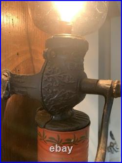 VTG Arcade Crystal Coffee Grinder LAMP, Handcrafted Cast Iron Wall Mounted, Red