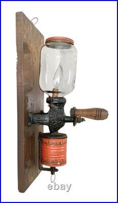 VTG Arcade Crystal Coffee Grinder LAMP, Handcrafted Cast Iron Wall Mounted, Red