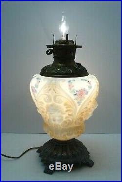 VTG GWTW Painted Cherub Baby Face Victorian Hurricane Lamp WORKING but for PARTS