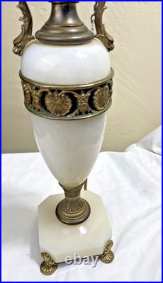 VTG ORNATE White Marble Table Lamp Lighting Brass Footed Ornate FOR PARTS