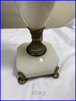 VTG ORNATE White Marble Table Lamp Lighting Brass Footed Ornate FOR PARTS