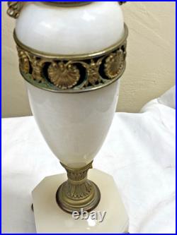 VTG ORNATE White Marble Table Lamp Lighting Brass Footed Ornate FOR PARTS