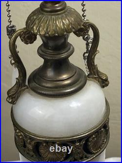 VTG ORNATE White Marble Table Lamp Lighting Brass Footed Ornate FOR PARTS
