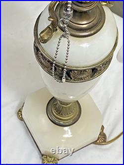 VTG ORNATE White Marble Table Lamp Lighting Brass Footed Ornate FOR PARTS