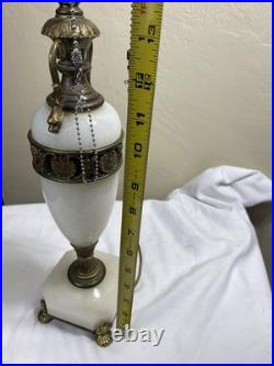 VTG ORNATE White Marble Table Lamp Lighting Brass Footed Ornate FOR PARTS