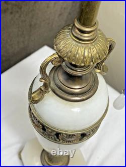 VTG ORNATE White Marble Table Lamp Lighting Brass Footed Ornate FOR PARTS