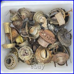 VTG Oil Kerosene Lamp Burner Parts Lot Chimney Galleries Wick Holders Salvage