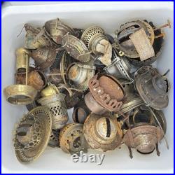 VTG Oil Kerosene Lamp Burner Parts Lot Chimney Galleries Wick Holders Salvage