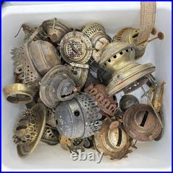 VTG Oil Kerosene Lamp Burner Parts Lot Chimney Galleries Wick Holders Salvage