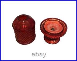 VTG Ruby Red Viking Glass Fairy Lamp Candle Holder All Parts In Photo Included