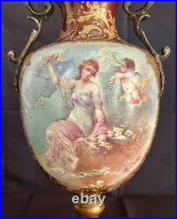 VTG. Sevres Signed French Style Porcelain Table Lamp withBrass Fittings (As-Is)