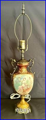 VTG. Sevres Signed French Style Porcelain Table Lamp withBrass Fittings (As-Is)