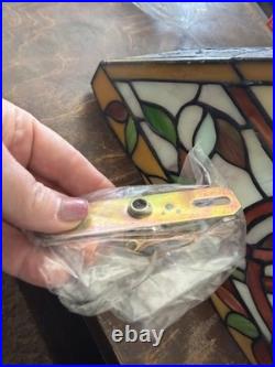 VTG TIFFANY style Stained Slag Glass Wall Sconces Lamp Shade New with parts