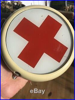 Very Rare Vintage Ambulance Car Glass Lamp Red Cross Warning Light HELLA BOSCH