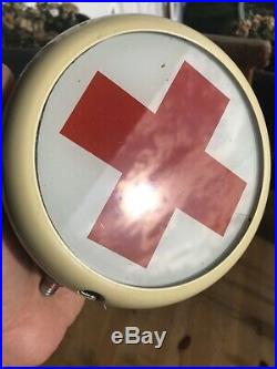 Very Rare Vintage Ambulance Car Glass Lamp Red Cross Warning Light HELLA BOSCH