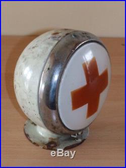 Very Rare Vintage USSR Ambulance Car Glass Lamp Soviet Red Cross Warning Light
