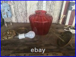 Victorian Antique Cranberry Hanging Oil Lamp Parts Glass Wave Shade Brass Parts