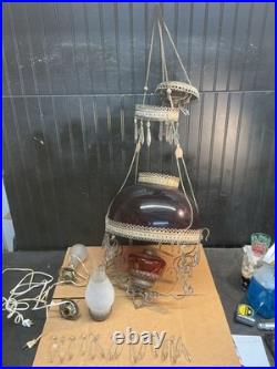 Victorian Electrified Oil Lamp chandelier Cranberry Red Glass 14 Parts Repair