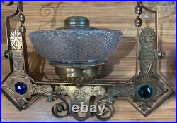 Victorian Milk Glass Library Parlor Hanging Oil Lamp 14 Shade Jeweled for parts