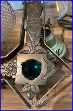 Victorian Milk Glass Library Parlor Hanging Oil Lamp 14 Shade Jeweled for parts