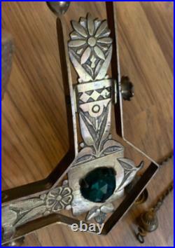 Victorian Milk Glass Library Parlor Hanging Oil Lamp 14 Shade Jeweled for parts