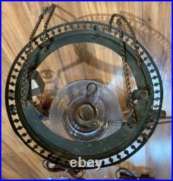 Victorian Milk Glass Library Parlor Hanging Oil Lamp 14 Shade Jeweled for parts