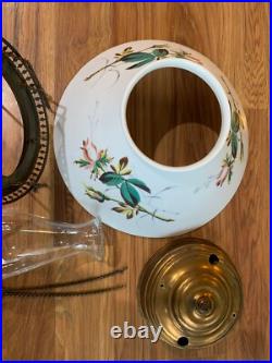 Victorian Milk Glass Library Parlor Hanging Oil Lamp 14 Shade Jeweled for parts