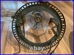 Victorian Milk Glass Library Parlor Hanging Oil Lamp 14 Shade Jeweled for parts