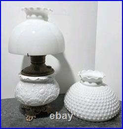Victorian Royal Embossed Brass Oil Lamp 1890's Flame Spreader Wick, 2 Shades