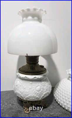 Victorian Royal Embossed Brass Oil Lamp 1890's Flame Spreader Wick, 2 Shades