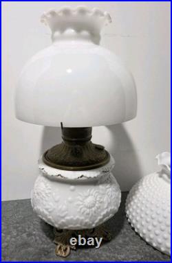 Victorian Royal Embossed Brass Oil Lamp 1890's Flame Spreader Wick, 2 Shades