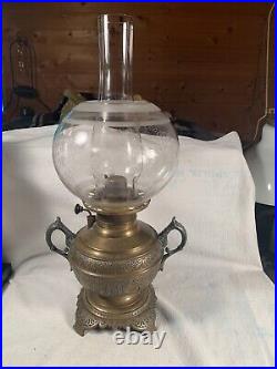 Victorian The Rochester Brass Oil Lamp Font center Draft with Ball Shade p1886