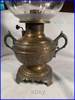 Victorian The Rochester Brass Oil Lamp Font center Draft with Ball Shade p1886