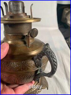 Victorian The Rochester Brass Oil Lamp Font center Draft with Ball Shade p1886