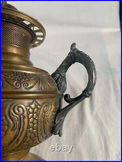 Victorian The Rochester Brass Oil Lamp Font center Draft with Ball Shade p1886