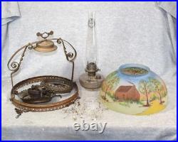 Victorian hanging Kerosene oil lamp parts or restoration with Aladden chimney