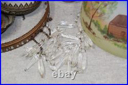 Victorian hanging Kerosene oil lamp parts or restoration with Aladden chimney