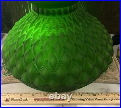 Vintage 10 Green Kerosene Glass Diamond Quilted Student Lamp Replacement Globe