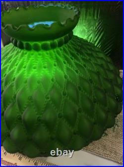 Vintage 10 Green Kerosene Glass Diamond Quilted Student Lamp Replacement Globe