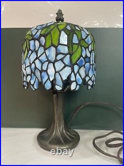 Vintage 12 Tiffany Style Wisteria Table Lamp Leaded Stained Glass Blue Green