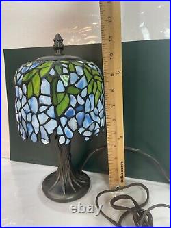 Vintage 12 Tiffany Style Wisteria Table Lamp Leaded Stained Glass Blue Green