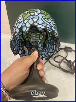 Vintage 12 Tiffany Style Wisteria Table Lamp Leaded Stained Glass Blue Green