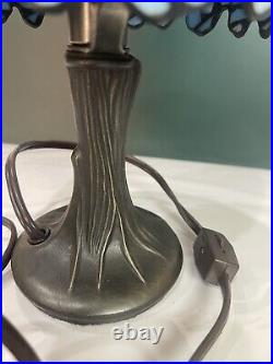 Vintage 12 Tiffany Style Wisteria Table Lamp Leaded Stained Glass Blue Green