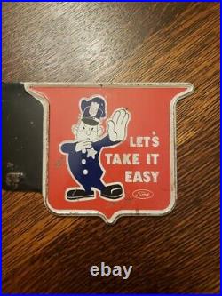 Vintage 1940s Ford Let's Take It Easy with Police Officer License Plate Topper